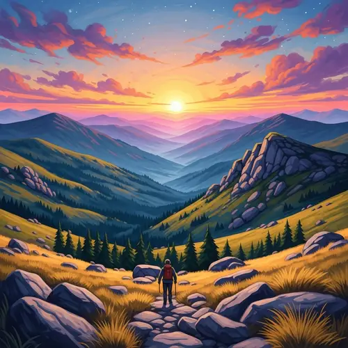 Colorful Sunset Mountain Landscape | Impressionist Painting Style