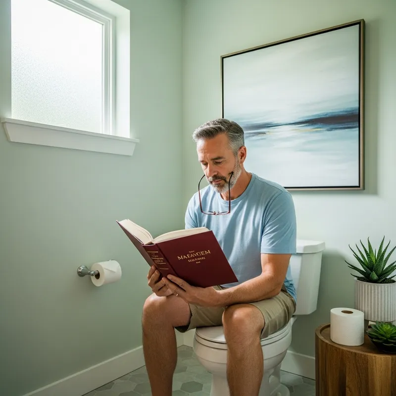 Man Reading Book in Well-Decorated Bathroom