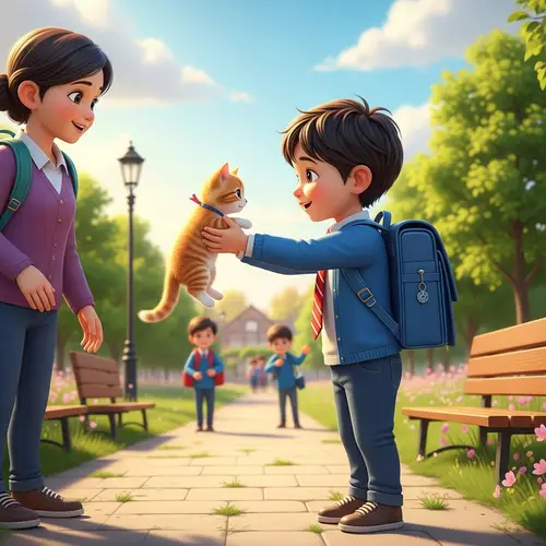 8-Year-Old Boy and Ginger Kitten: Hyperrealistic Bonding Moment