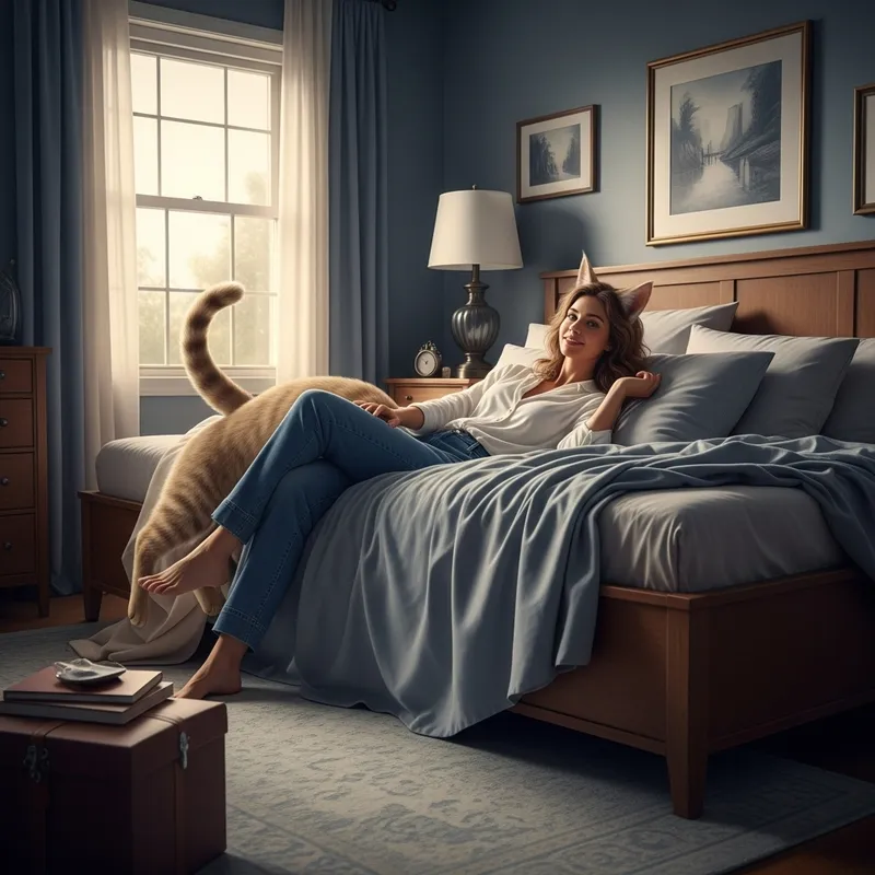 Woman Transformation into Cat | Feline Features, Cozy Cat Nap