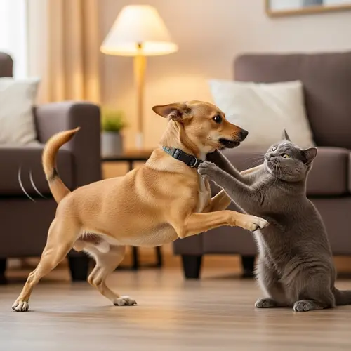 Dog and Cat Playfully Engaging: A Cozy Home Scene