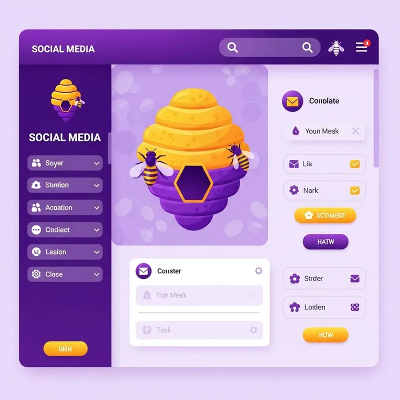 Vibrant Bee Hive Social Media Interface in Purple & Yellow Vibrant Bee Hive Social Media Interface in Purple & Yellow