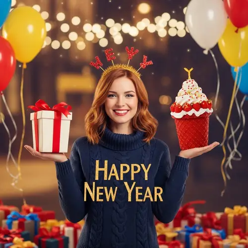 Cheerful Woman Wishing Happy New Year | Festive Celebrations