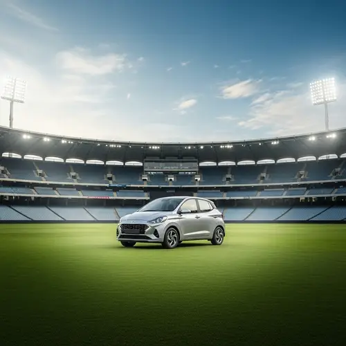 Hyundai Aura Car in Vibrant Cricket Stadium