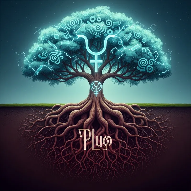 Futuristic Tree: Uranus Crown, Pluto Roots - Cosmic Energy