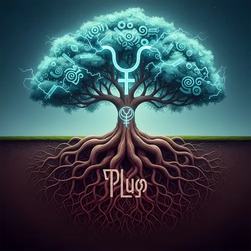 Futuristic Tree Crown and Roots with Cosmic Energy