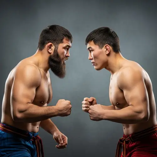 Buryat Wrestlers in Traditional Outfits - Athletic Stance & Mastery