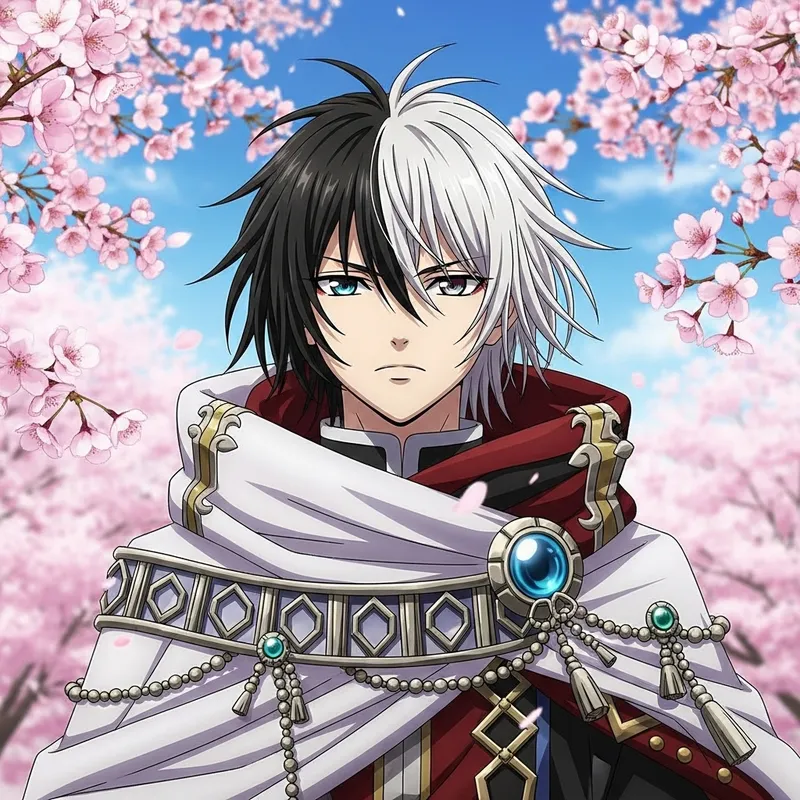 Black and White Hair Anime Boy | Determined Character in Royally Designed Cloak