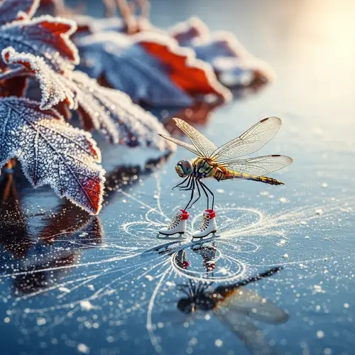 Dragonfly Skating on Frozen Pond | Winter Nature Scene