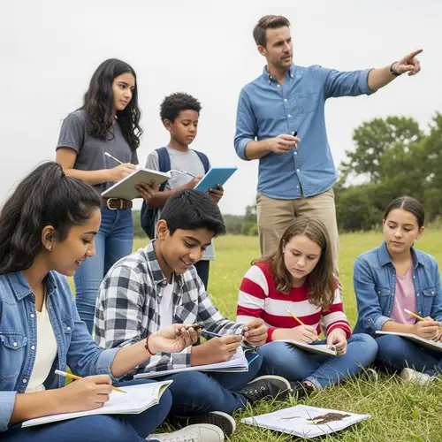 Outdoor Learning: Diverse Group of Students Engaged in Ecology Study