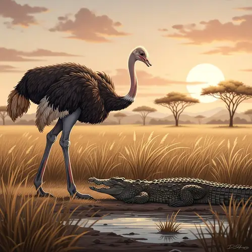 Ostrich vs Crocodile: Wild Savannah Encounter