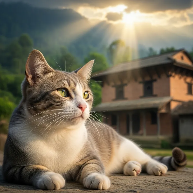 Beautiful Nepali Cat in Warm Sunlight