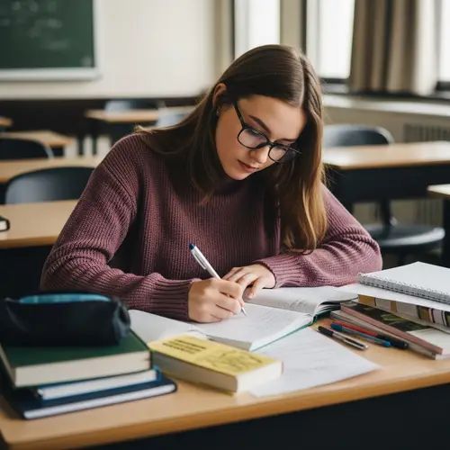 Young Woman Studying in College Classroom | Academic Atmosphere
