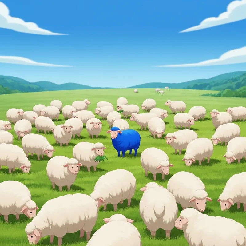 Blue Sheep Surrounded by Fluffy White Flock | Animated Scene