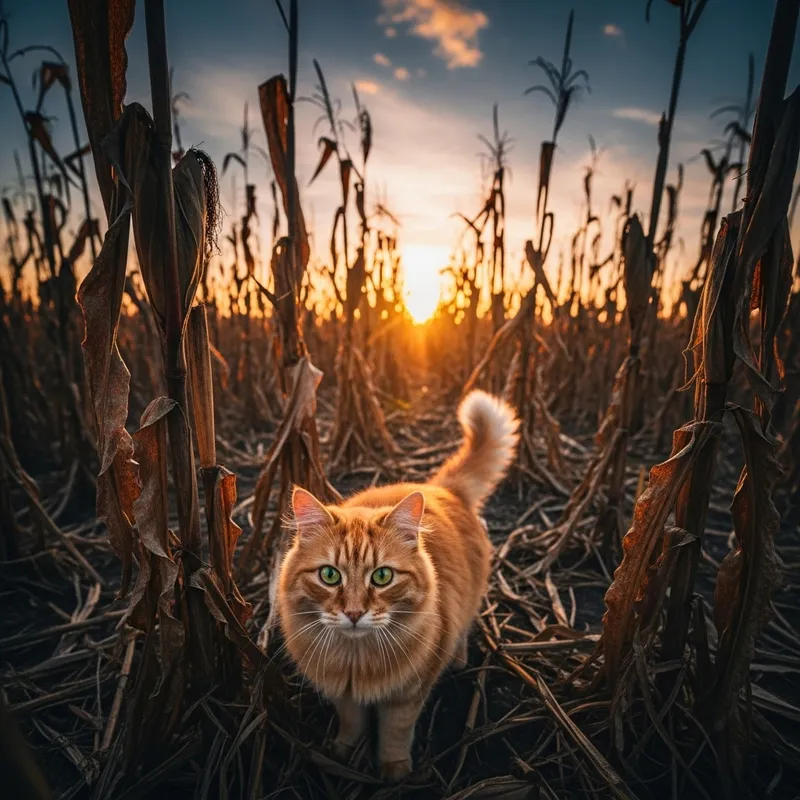 Cat in Cornfield | Charming Scenery