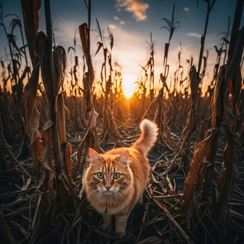 Cat in Cornfield | Beautiful Nature Scene