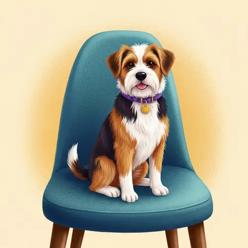 Playful Cartoon Dog Sitting on Chair Artwork