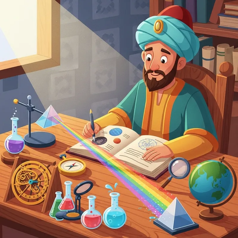 Islamic Scientist Cartoon: Ibn al-Haytham for Kids - Engaging Illustration Islamic Scientist Cartoon: Ibn al-Haytham for Kids - Engaging Illustration