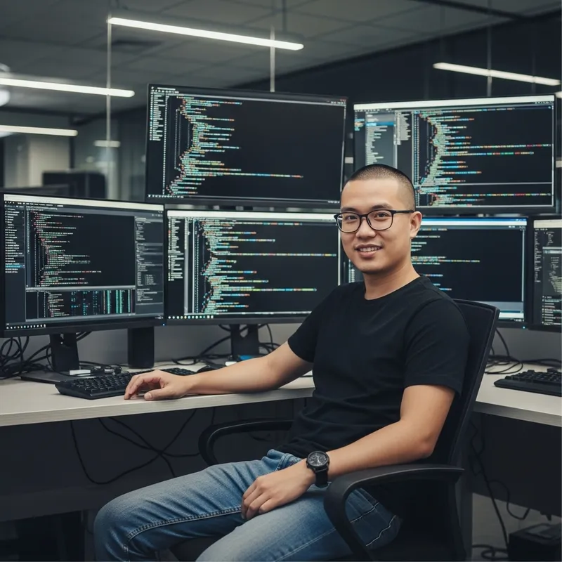 Charming Cartoon IT Specialist in Modern Office