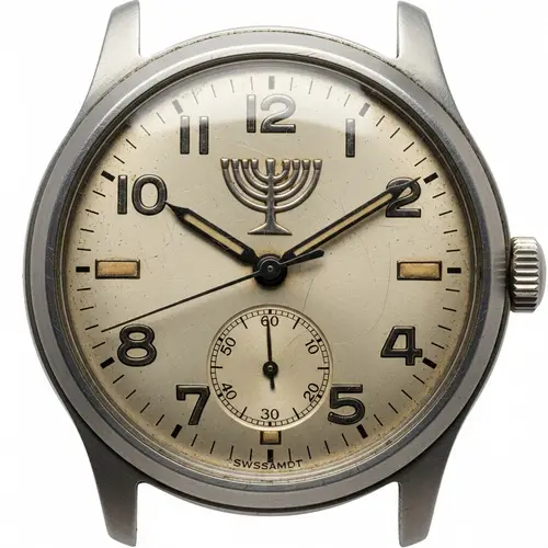 Vintage Israeli Military Watch Face with Menorah Symbol