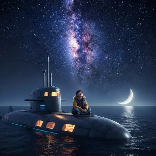 Asian Boy Exploring the Starry Night Sky