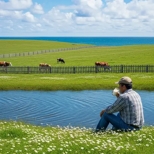 Tranquil Farm with Cows by the Pacific Ocean