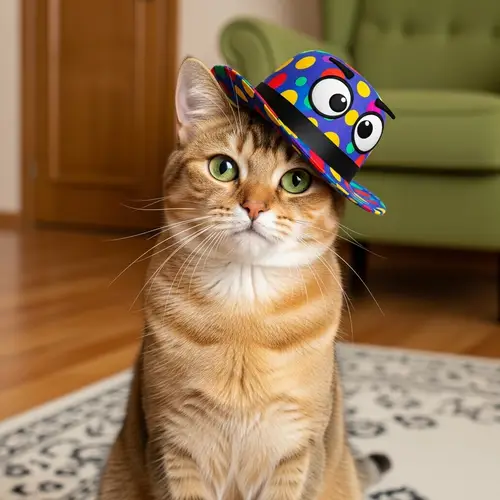 Luxuriously Velvety Tawny Fur Cat with Oversized Derby Hat