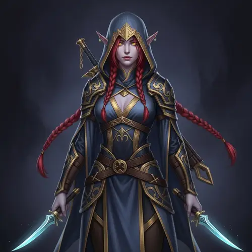Captivating Female Elf Assassin in Elegant Garb