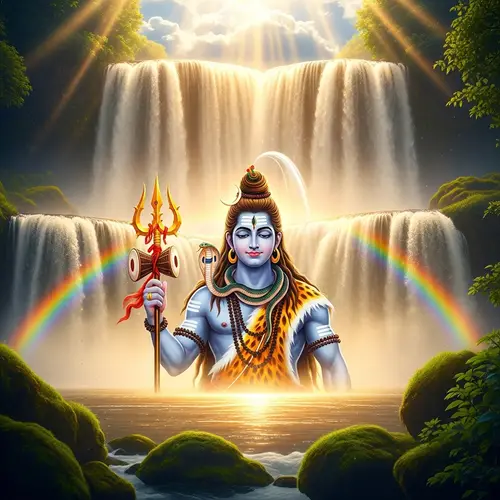 Lord Shiva at Waterfall: High Quality Image with Vibrant Colors