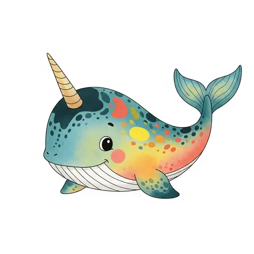 Charming Narwhal Cartoon in Nordic Style