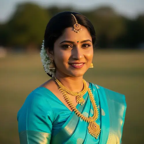South Asian Woman in Turquoise Sari | Strength & Tranquility