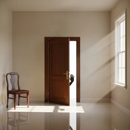 Mysterious Wooden Door in Serene Empty Room