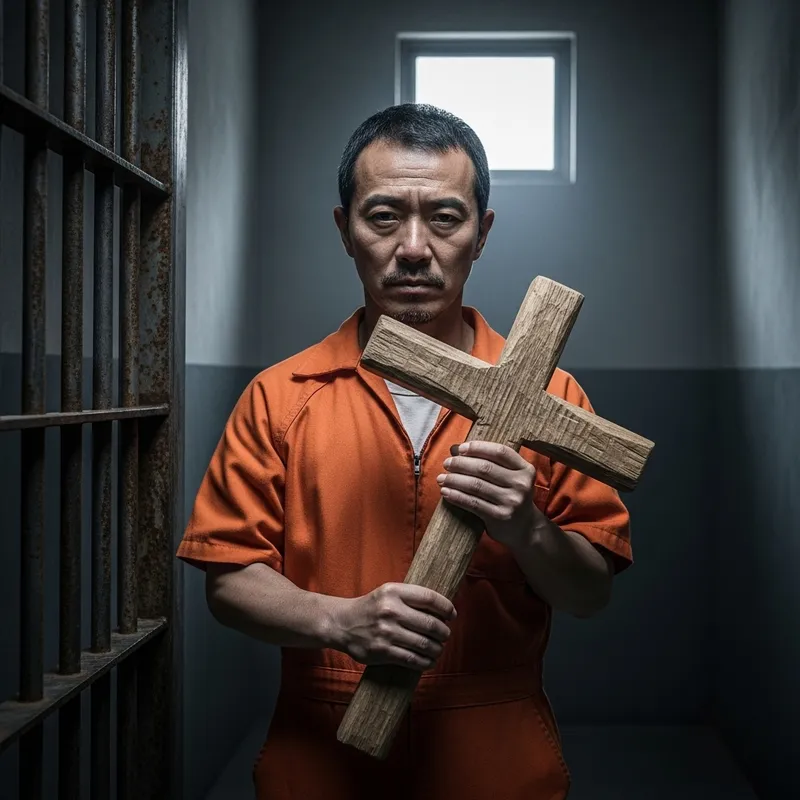 Chinese Man in Prison with Cross Symbol