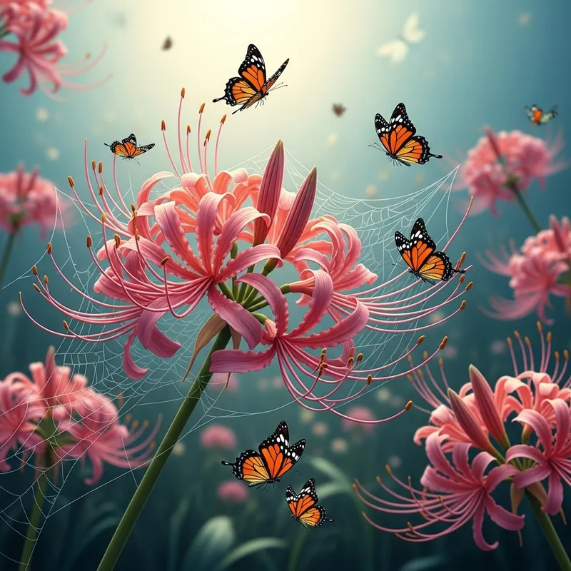 Enchanting Spider Lily and Butterfly Scene