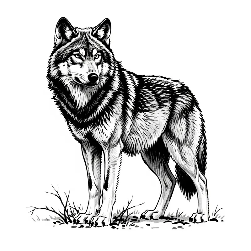 Dynamic and Powerful Wolf in Traditional Japanese Ink Art