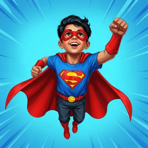 Young South Asian Superhero in Mid-Flight