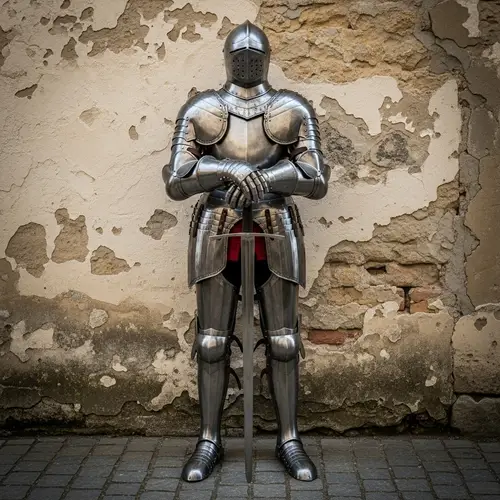 Intricately Designed Medieval Suit of Armor with Two-Handed Sword