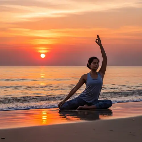 Soothing Meditation Image with South Asian Woman at Sunset