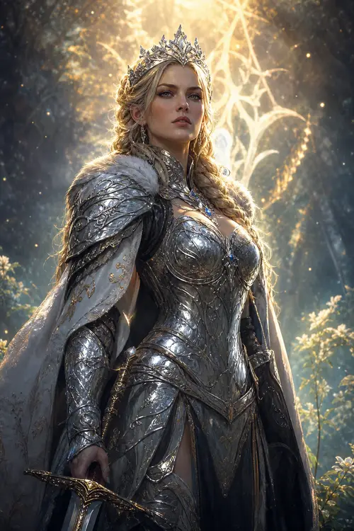 Epic Fantasy Warrior Queen Portrait in Silver Armor