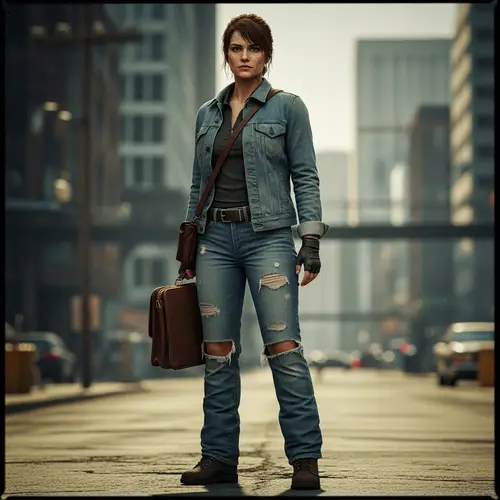 Determined 25-Year-Old Female Investigator in Post-Apocalyptic Urban Dystopia