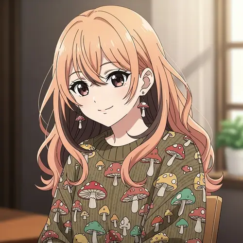 Anime Girl with Pastel Orange Hair and Mushroom Style