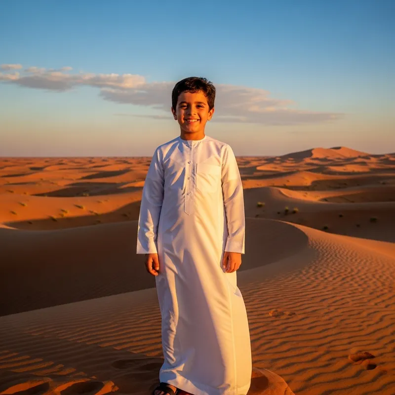 Saudi Boy in Traditional Thobe | Smiling Pose Saudi Boy in Traditional Thobe | Smiling Pose