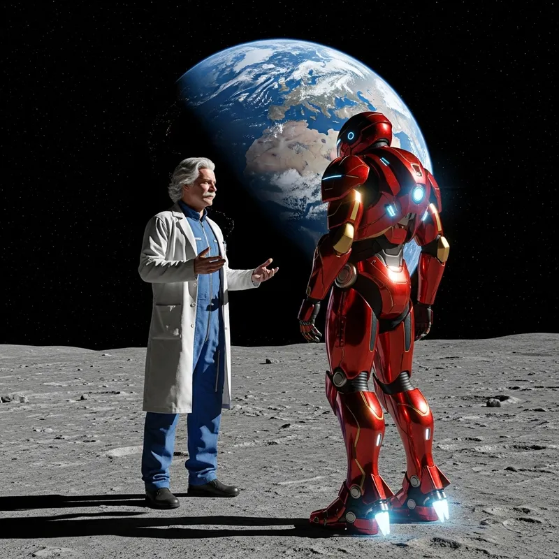 Iron Man Lunar Chat with Einstein: Heroic vs. Scientific Encounter