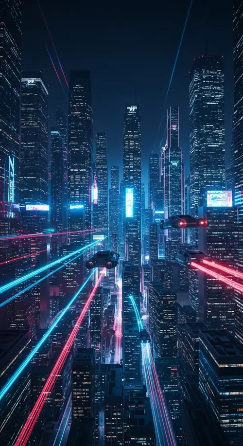 Futuristic Night Cityscape with Neon Skyscrapers | Cyberpunk Style