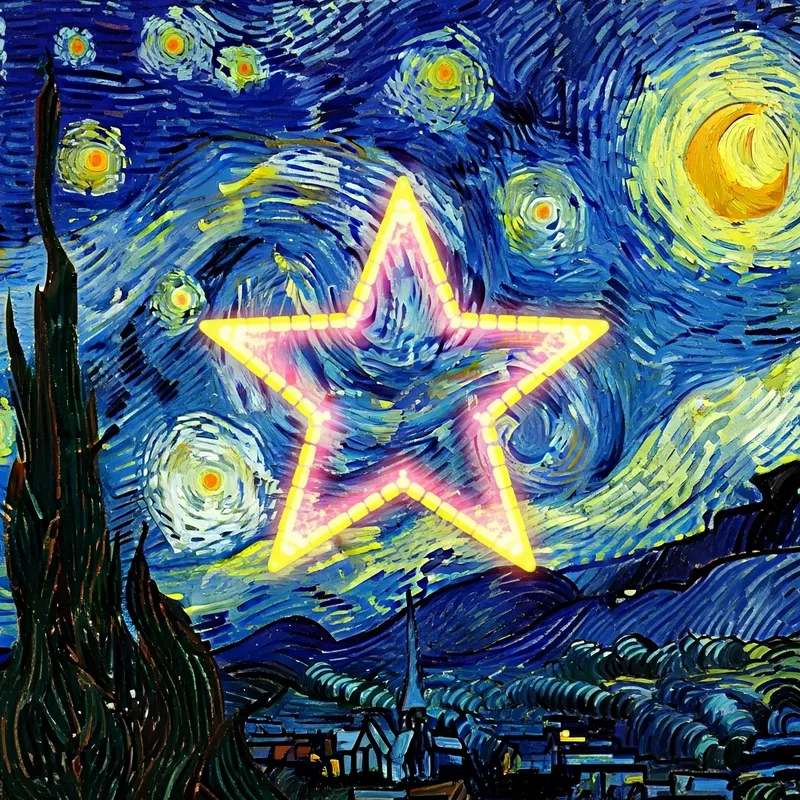 Vibrant EDM Star in a Starry Night Sky