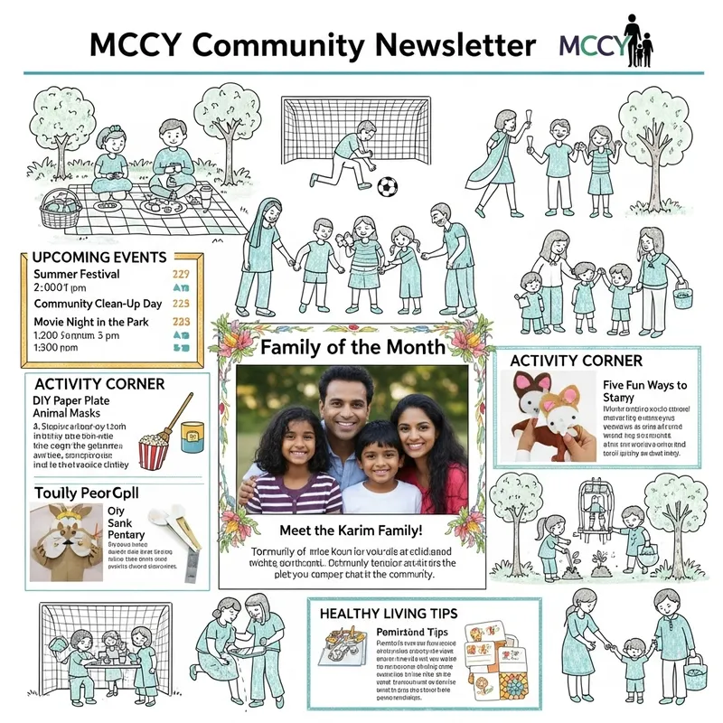 Colorful Family Newsletter Featuring MCCY Community