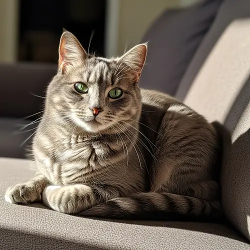 Beautiful Domestic Cat on a Comfortable Couch