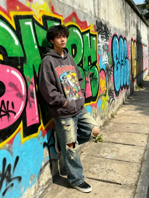 Urban Street Fashion: Oversized Hoodies & Graffiti Style