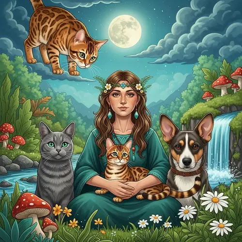 Enchanting Encounter with Cats and a Shaman by the River