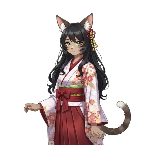 Cat Girl Character in Enchanting Kimono Costume